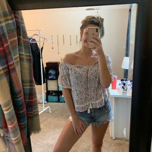 American Eagle Floral OTS Top